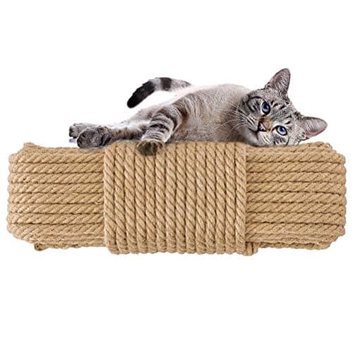 Aoneky Natural Sisal Hemp Rope for Cat Scratching Post Replacement, 5/16 Inch Refurbishment Cord to Repair Cat Tree, Tower & Protect Furniture, 66 FT