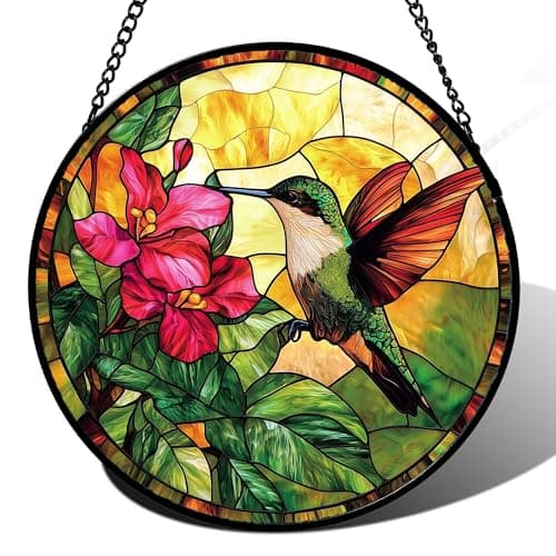 Stained Glass Window Hanging Hummingbird Suncatcher Gifts for Women 6.3"