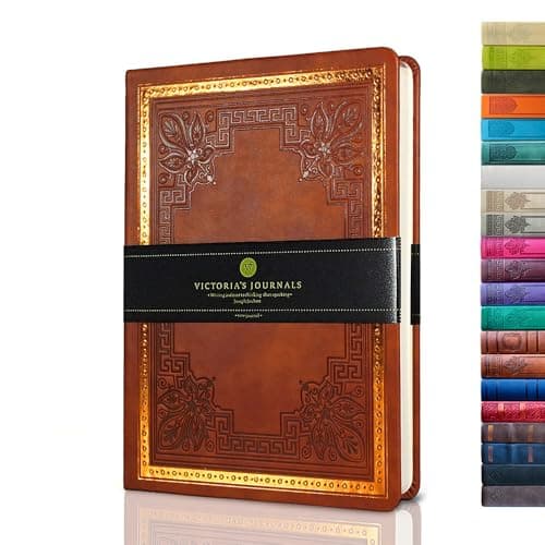 VICTORIA'S JOURNALS Leatherette Vintage Journal Hard Cover Lined Notebook Old Looking Travel Diary, A5 Size 5.7'' x 8.1''