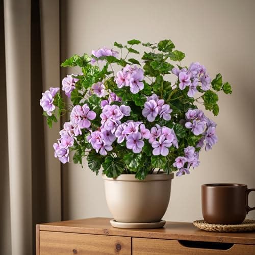 ENALGRE Artificial Flowers for Outdoors Artificial Geraniums for Indoor Fake Flowers Uv Resistant Artificial Outdoor Flowers Suitable for Indoor Home Decor Outdoor Garden Decor (Purple, 8PCS,17.7In)