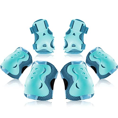 BOSONER Kids/Youth Knee Pad Elbow Pads Guards Protective Gear Set for Roller Skates Cycling BMX Bike Skateboard Inline Skatings Scooter Riding Sports Light Blue Medium(9-15 Years)