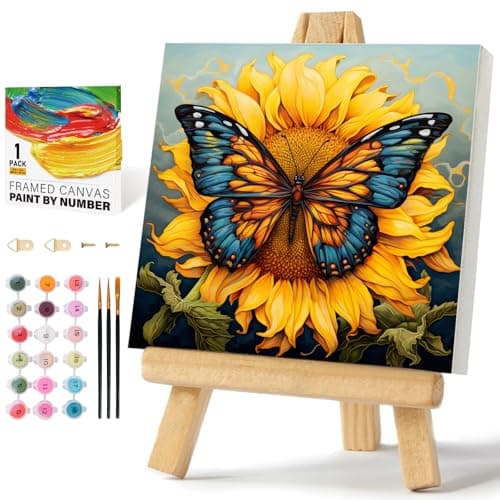 Framed Paint by Numbers Kit for Adults Beginners, Butterfly Sunflower