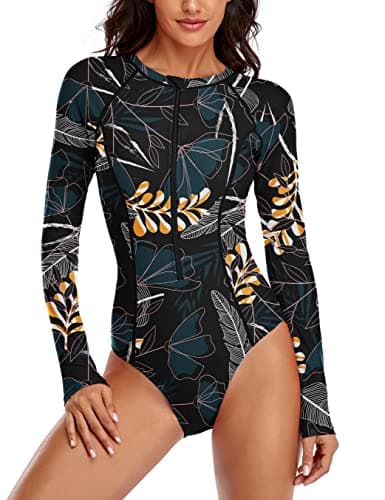 YATEEN Womens Athletic Training Swimsuit Long Sleeve Rashguard