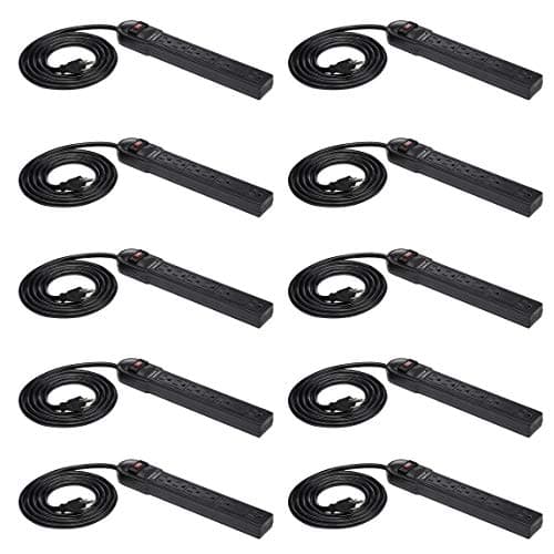 Amazon Basics Surge Protector Power Strip, 6-Outlet, 790 Joules, Circuit Breaker, LED Indicator, 6ft Extension Cord, Black, 10-Pack