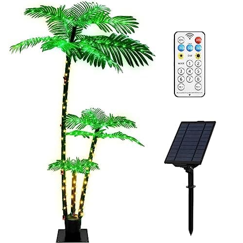 Artificial Palm Tree for Outdoor Patio, Solar Powered Lights Waterproof, 6.3Ft 219LED 8 Modes Timer Memory Function, Fake Plant for Christmas/Pool/Yard/Hawaiian Office/Party/Beach Tree Decor