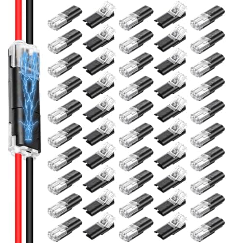 50 PCS LED Strip Connector, 0.86 X 0.35 Inch Double Wire Connector, Solderless Wire Double-Wire Plug-in Connectors LED Light Strip Connectors 2 Pin with Locking Buckle for Secure Connection (Black)