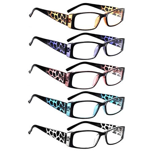 5 Pack Spring Hinge Reading Glasses Rectangular Fashion Quality Readers for Men and Women (multicolour, 4.50)Medium