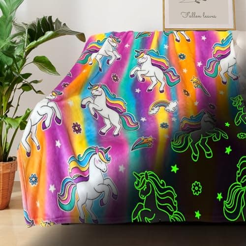 Unicorn Glow in The Dark Blankets for Girls, Kids Blankets for Baby/Toddler, Unicorns Gifts for Girls Age 1-12, Soft Fleece Blanket 40"x 50"