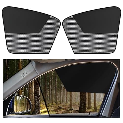 Sbulhia 2 PCS Car Window Shades, Magnetic Auto Front Side Windows Screen Cover with Half Shade, Breathable Double Layer Window Cover Blocks Heat UV Rays for Driver Passenger (Horizontal)