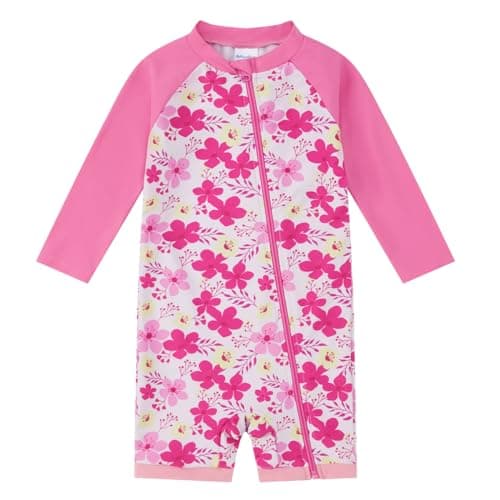 upandfast Baby Girls One Piece Swimsuit Long Sleeve Rashguard UPF 50+ Toddler/Infant Swimwear(Yellow Flower,6-9 Months)