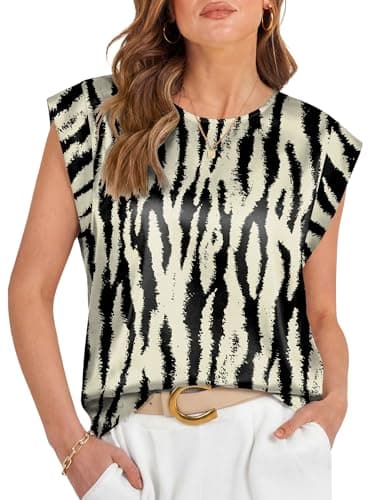 LOMON Womens Silk Satin Tops Summer Cap Sleeve Shirts Dressy Crew Neck Tank Tops Loose Business Casual Blouses XL