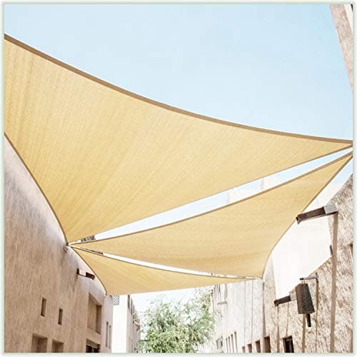 ColourTree 14' x 14' x 19.8' Beige Sun Shade Sail Right Triangle Canopy Fabric Cloth Screen, Water Permeable & UV Block UPF50, Heavy Duty, Carport Patio, Outdoor - (We Customize Size)