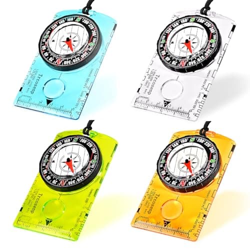 4 Pack Multifunctional Orienteering Compass, Waterproof Adjustable Declination Compass with Magnifier & Ruler, Compass for Kids, Hiking Survival Navigation Tool for Map Reading, Camping & Backpacking