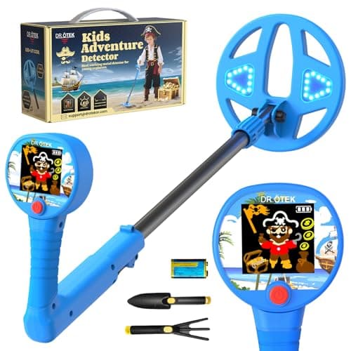 DR.ÖTEK Metal Detector for Kids - Innovative 2.4” Color LCD Display, 6.7” LED-Lit Coil, Adjustable & Lightweight Kids Metal Detector with Safe Rubber Grip, STEM Gifts for Boys & Girls Ages 3-12, Blue