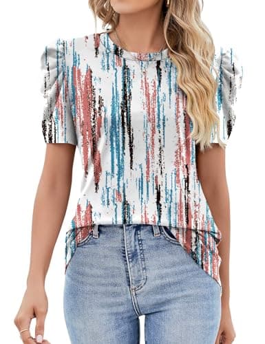 Ivicoer Summer Tops for Women 2025 Trendy Short Sleeve Tops for Women Petite Tops Dressy Blouses for Women Dressy Tops Brown Floral