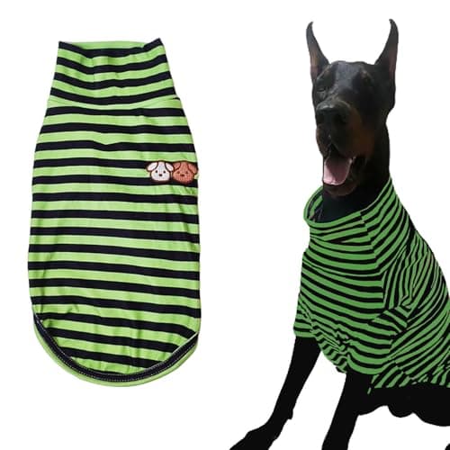 Turtleneck Dog Shirts for Large Dogs, Striped T-Shirt Comfy Stretchy Shirt Puppy Sweater Warm Costumes Pet Pullover Clothes for Big Breeds (Green Striped, XX-Large)