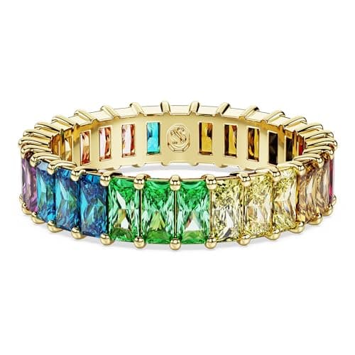 Swarovski Matrix Band Ring, Multicolored Baguette-Cut Stones in a Gold-Tone Finished Setting, Size 7, Part of the Matrix Collection