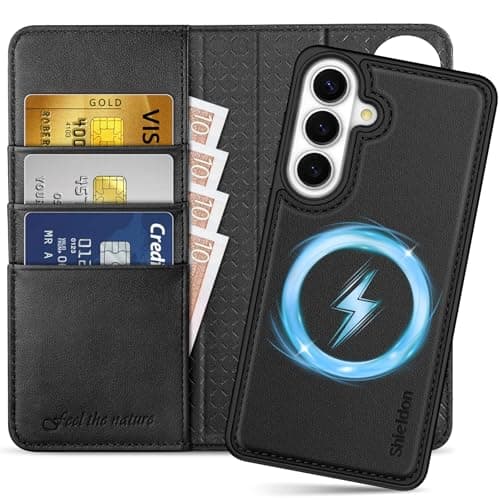 SHIELDON Detachable Leather Wallet Case for Galaxy S26+ Plus 6.7", Black