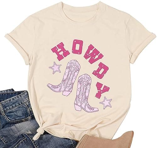 Howdy Shirt for Women Vintage Rodeo Cowgirl Graphic T-Shirt Apricot