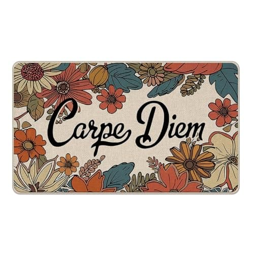 Livcoz Vintage Floral Carpe Diem Welcome Front Door Mat, Retro Flower