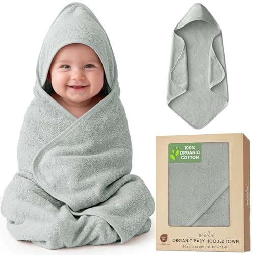 infancie 100% Organic Cotton Plush Woven Hooded Baby Bath Towels - Soft and Absorbent 31x31 Inches for Newborns and Kids, Baby Hood Towels for Newborn, Premium Infant Towels (Moos Green)