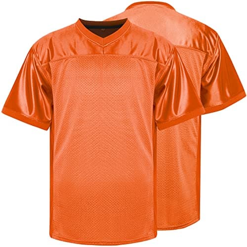 Blank Practice Football Jersey Mesh Athletic Sports Football T-Shirt Black White Red (Orange, Medium)