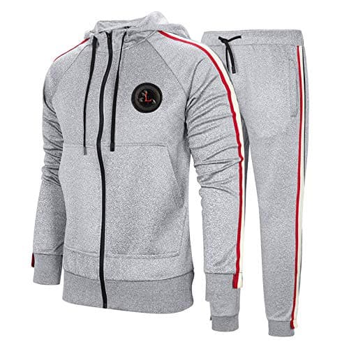 MANTORS Men's Hooded Athletic Tracksuit Full Zip Casual Jogging Gym Sweat Suits gray-2XL