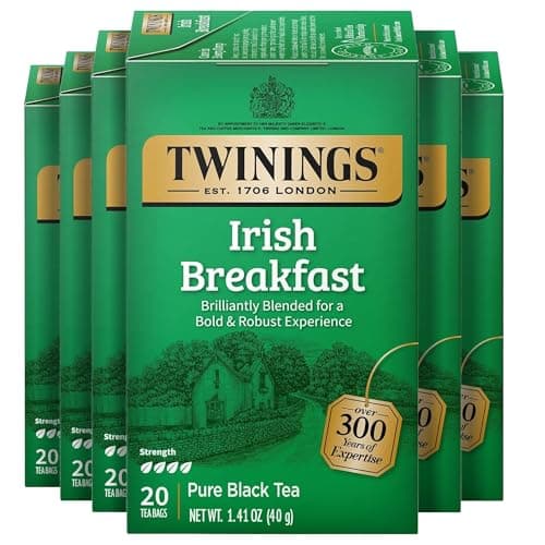 Twinings Irish Breakfast Black Caffeinated Tea Bags, 20 CT Box (6 Pack)
