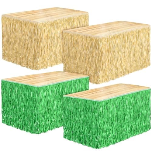 Fovths 4 Pack Luau Grass Table Skirt Paper Fringe Grass 108 x 30 Inch
