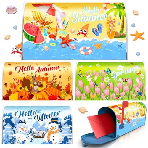4 Pcs Seasonal Mailbox Covers Spring Summer Autumn Winter Mailbox Cover Wraps Standard Size 18 x 21 Inch Post Letter Box Wrap Cover Decor for Outdoor Yard Garden Home Decor