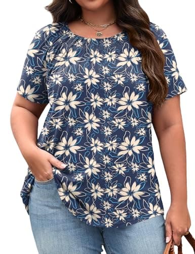 Micoson Womens Plus Size Tops Short Sleeve Office Shirts for Women Dressy Summer Spring Tops Loose Fitting Blouse
