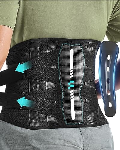 Fitomo Back Brace for Lower Back Pain Relief, Carbon Fiber Support, Ergonomice Curved, Ultra-thin Air Mesh, Lightweight and Adjustale Design, Size S