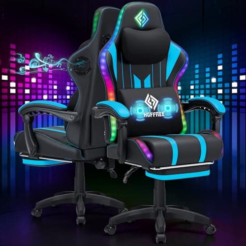 RGB Gaming Chair with Speakers Music Rhythm LED Lights Computer Chairs-Blue