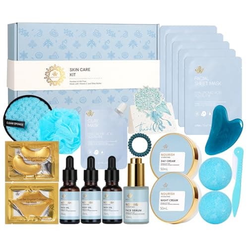 23 Pcs Mother's Day Gifts for Mom, Ylang Facial Skin Care Gift Set, Bath and Body Gifts Basket for Women & Men, Spa Kit Gift Baskets, Birthday Gifts For Women, Sheet Mask, Gel Eye Mask, Christmas