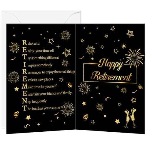 Glavatrix 6 Pieces Retirement Card for Man Woman, Gold Foil Happy Retirement Greeting Cards with Envelope & Sticker Heartfelt Farewell Retired Gift Card for Coworker Teacher Nurse Friend, 5.3 x 8 Inch