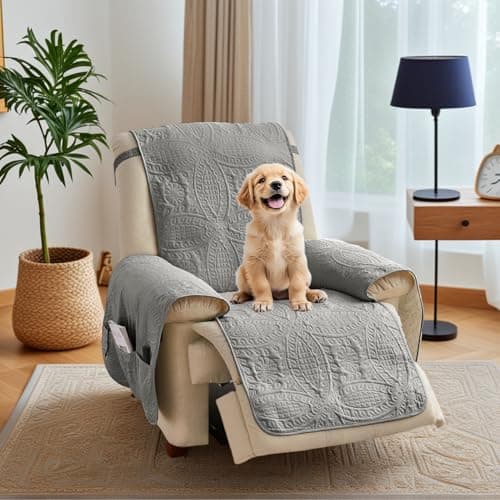 Pamhaven Quilted Recliner Chair Covers, Soft Lazy Boy Chair Covers, Water-Repellent Recliner Covers, Pet Friendly Chair Cover for Dogs Cats, Washable Sofa Protector (Recliner 22", Light Gray)