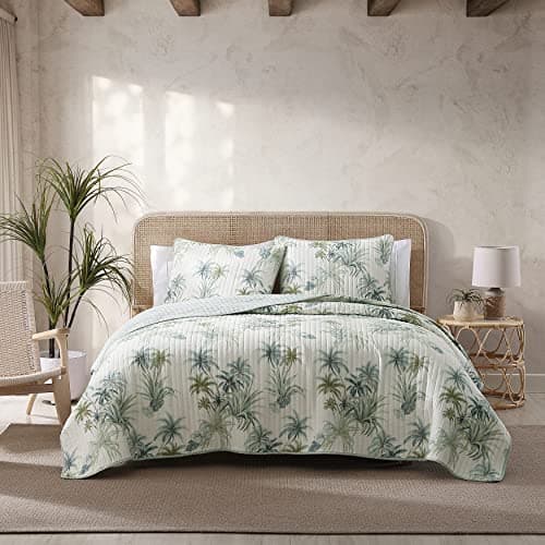 Tommy Bahama - Twin Quilt, Reversible Cotton Bedding, Floral Bedding Set (Serenity Palm Blue, Twin)