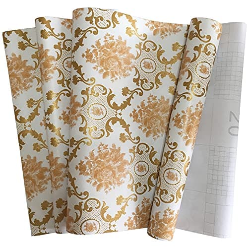 MyFun 11Yards Luxury European Gold Floral Damask Wallpaper Peel and Stick, Vintage Removable Contact Wall Paper Decals for Living Room Furniture, 48.4 Square ft 32.8ft x17.7Inch