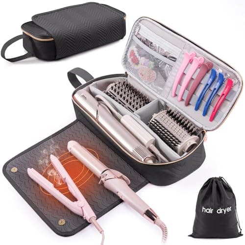 ELCUPA 2IN1 Hair Tools Travel Bag with Heat Resistant Mat for Shark Flexstyle, Flat Irons, Straighteners, Curling Iron, Hair Dryer Case Compatible with Revlon One-Step Hair Dryer, Hair Essentials
