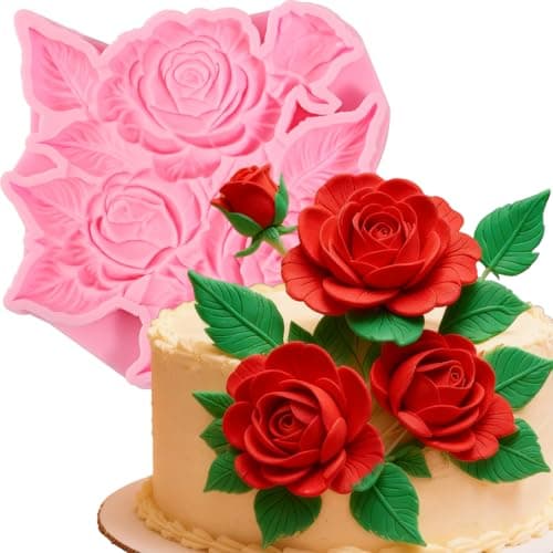 nklbio Rose Chocolates Silicone Molds, Flower Buds Leaves Wedding Cake Fondant Molds, Food-Grade Materials for Kitchen Baking, DIY Candy, Cookies Flower Paste Muffins Clay Resin Plaster-1Pcs