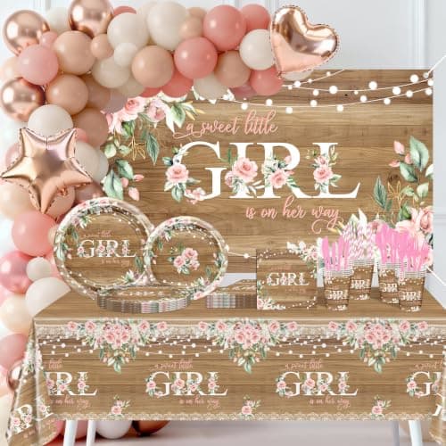Lecheme Rustic Floral Baby Shower Decorations for Girl 295 PCS, Serves 24
