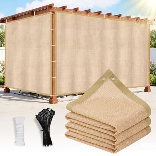 Outaro 90% Sun Shade Cloth with Gromments, 1 0' X 1 2' Pergola Shade Cover Canopy, UV Protection Mesh Tarp Sun Screens for Outdoor Patio Garden Gazbos Porch Courtyard, Wheat