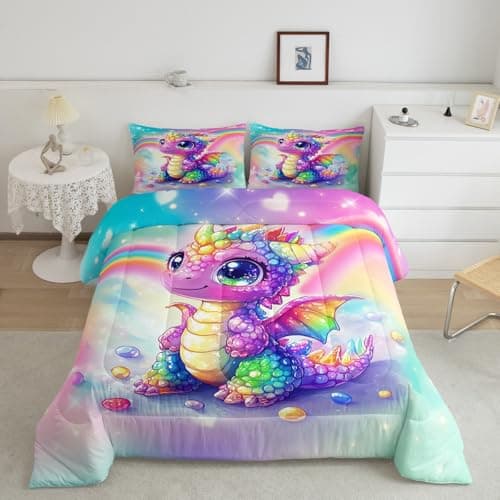 Feelyou Dragon Comforter Set Twin Size Dragon Stuff Comforter for Boys Girls Teens Cute Bedding Set Dragon Decor Duvet Set Room Decor Multicolored Quilt Set