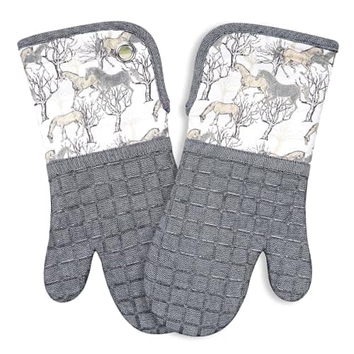 Silicone Printing Oven Mitts Heat Resistant to 500 Degree,Yarm-Dyed Oven Gloves with Animal Design Non-Slip for Kitchen Cooking Barbecue Baking and Machine Washable. (Gray Oven Mitts)