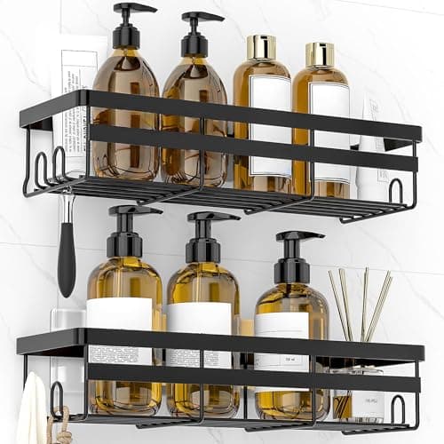 WOWBOX 2 Pack Adhesive Shower Caddies, No Drill Bathroom Shelves, Large