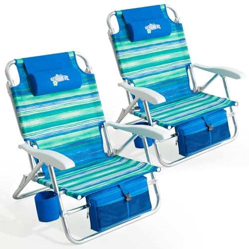 Old Bahama Bay Beach Chairs for Adults, 7-Position Classic Lay Flat Beach Chair Reclining Beach Chair, Portable Aluminum Backpack Beach Chair with Towel Bar & Cooler Bag