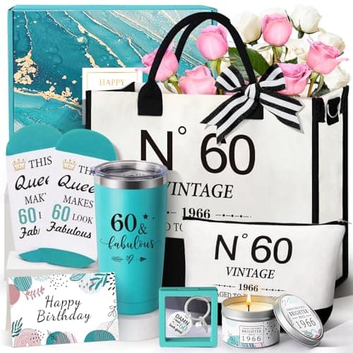 60th Birthday Gifts for Women, Cool 1966 Canvas Tote Bag 60 Year Old Birthday Gift for Her, Unique Happy 60th Gifts Basket for Her Turning 60 and Fabulous Gift Ideas Mom Wife Sister Friend Grandma