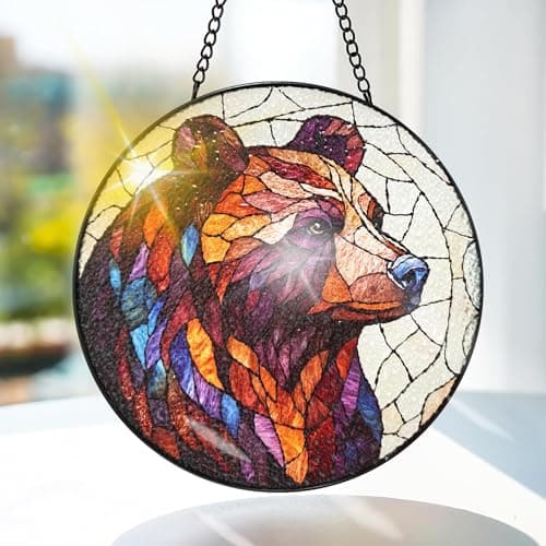 Bimkole Bear Stained Glass Suncatcher Window Hanging - Animals Design for Indoor Window or Doorway Decoration - Sun Catcher Decor for Birthday for Women, Men, Wife, Lovers, and Mom 7.8 in