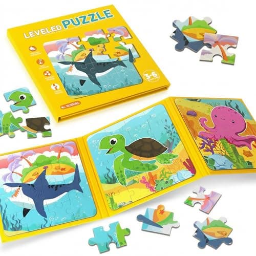 Nattork Magnetic Marine Animals Puzzle Book for Toddlers 3-6 Girls Boys,Travel Puzzles Game for Kids Ages 3-6,Learning Magnet with Fun for 3 4 5 6 Years Old Children Boys Girls