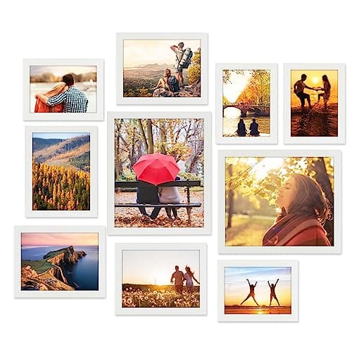 Giftgarden 10-Pack White Picture Frames for Various Sizes Photos, Two 8x10, Four 5x7, Four 4x6, Multi Assorted Modern Frame Collage for Wall or Tabletop Display